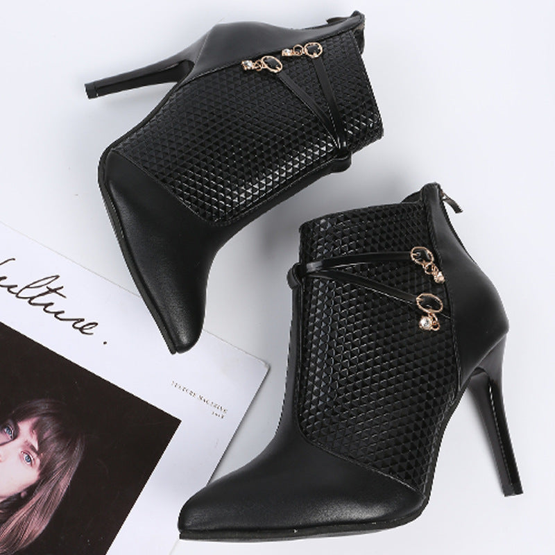 Diamond Textured Ankle Heel Boots