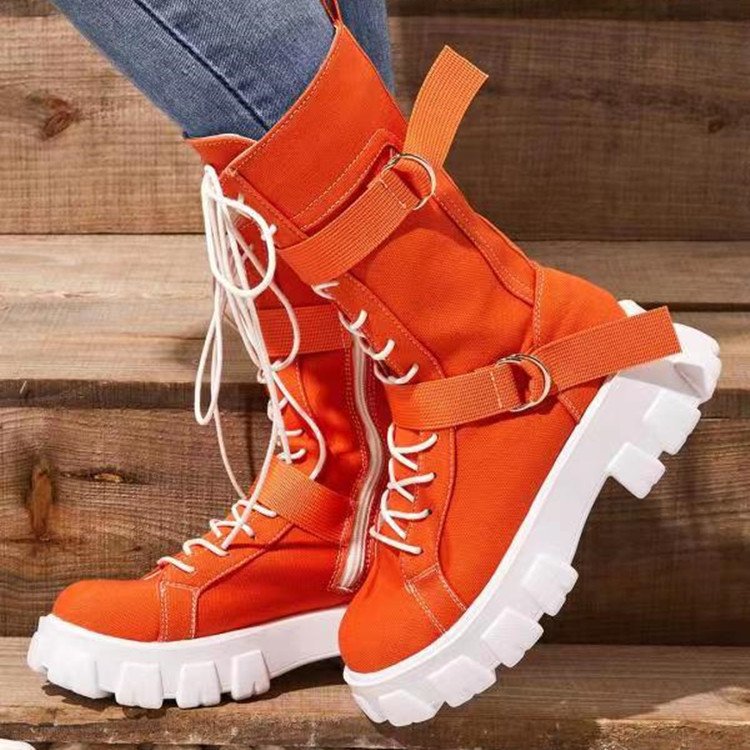 Platform Boots Buckle Lace-up