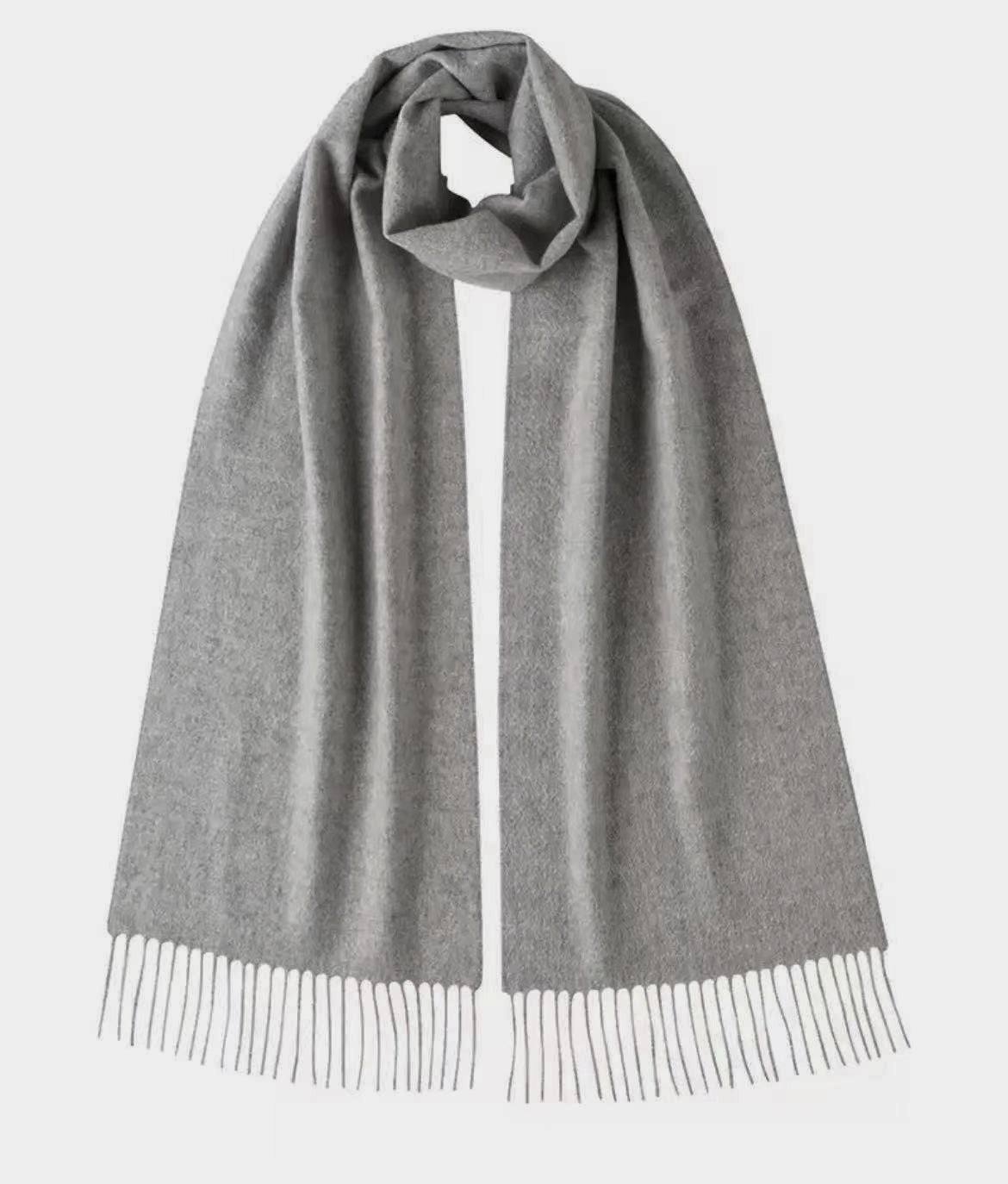 Grey Cashmere Scarf Woven Plain