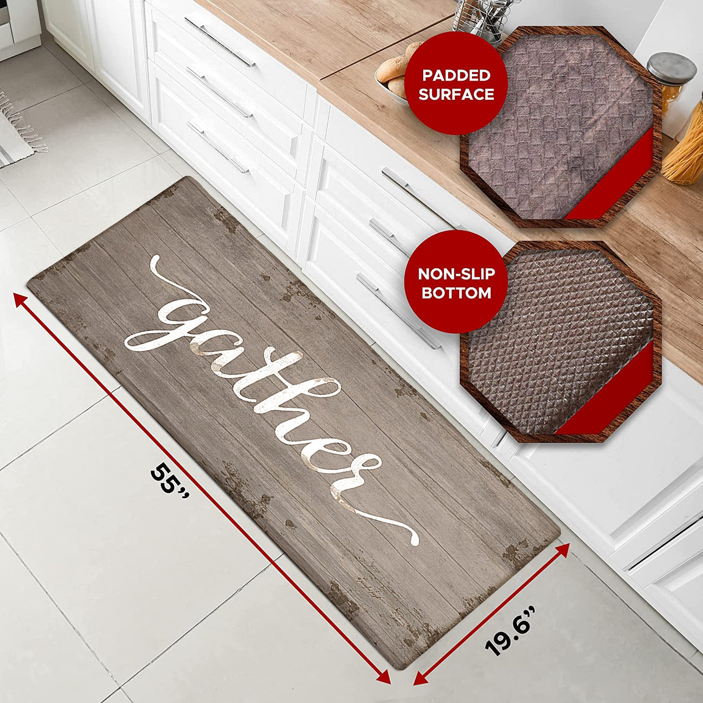 20"x55" Oversized Cushioned Anti-Fatigue Kitchen Runner Mat (Gather)