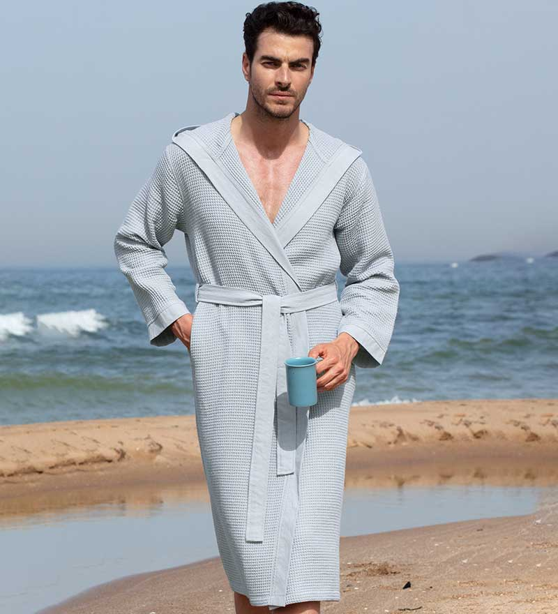 Men's Hooded Turkish Cotton Waffle Robe