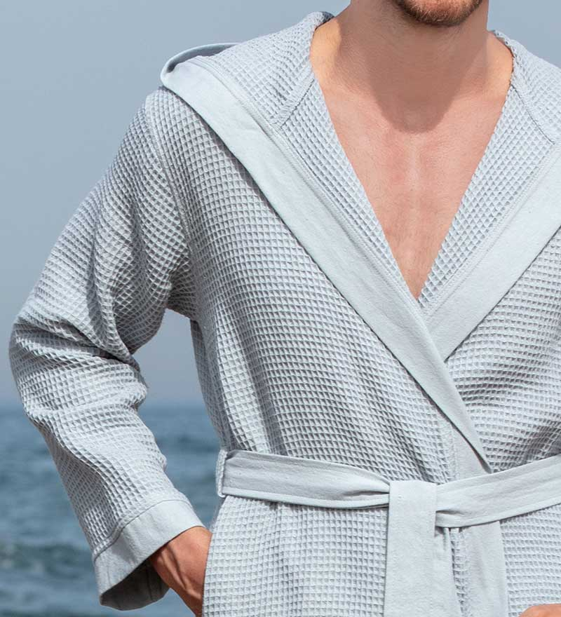 Men's Hooded Turkish Cotton Waffle Robe