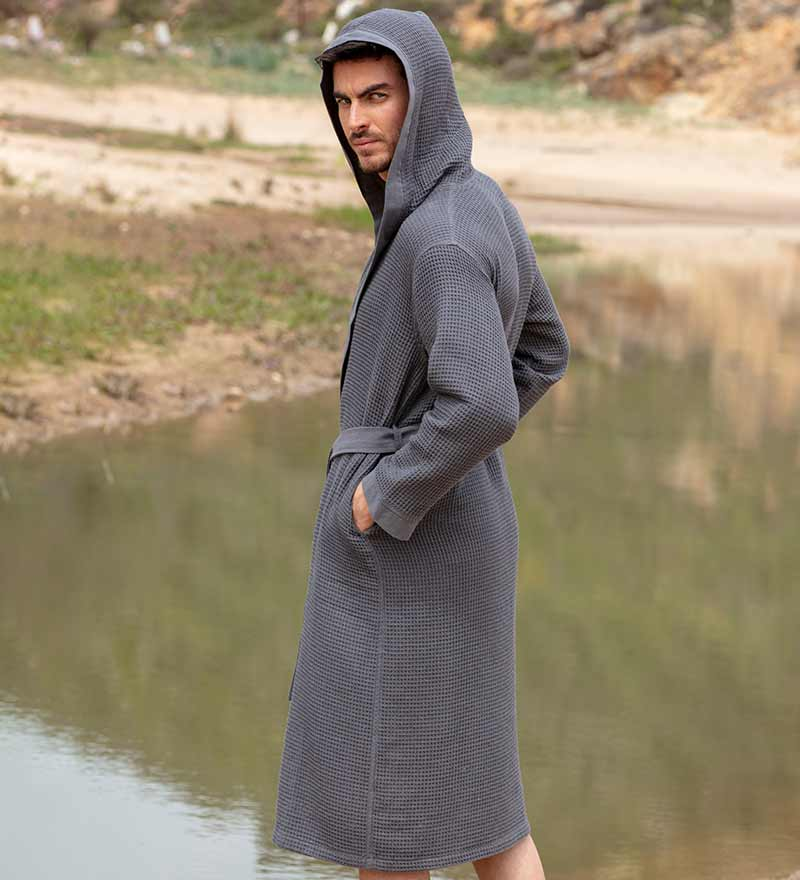 Men's Hooded Turkish Cotton Waffle Robe