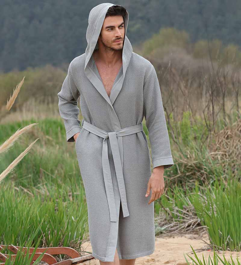 Men's Hooded Turkish Cotton Waffle Robe