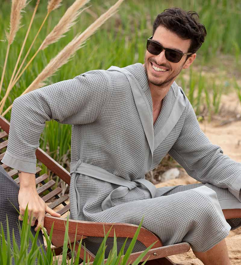 Men's Hooded Turkish Cotton Waffle Robe