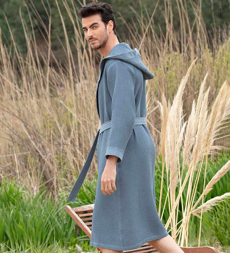 Men's Hooded Turkish Cotton Waffle Robe