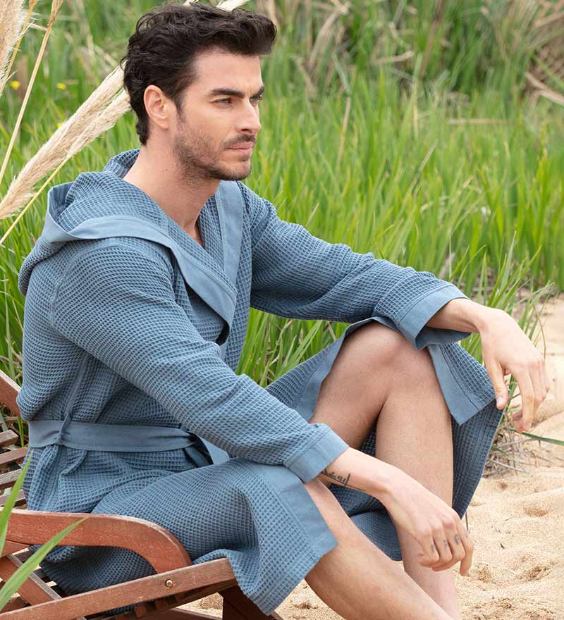 Men's Hooded Turkish Cotton Waffle Robe