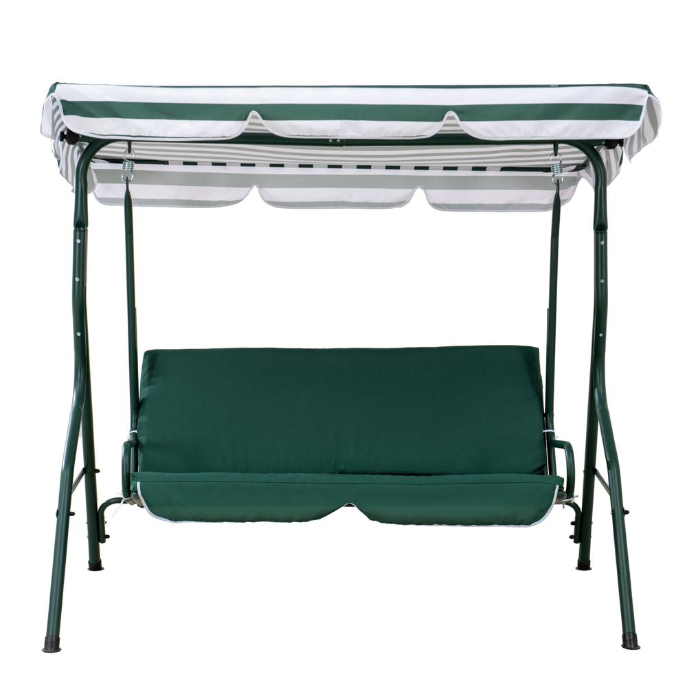 Sunjoy Green and White Covered 2-Seat Swing with Tilt Canopy