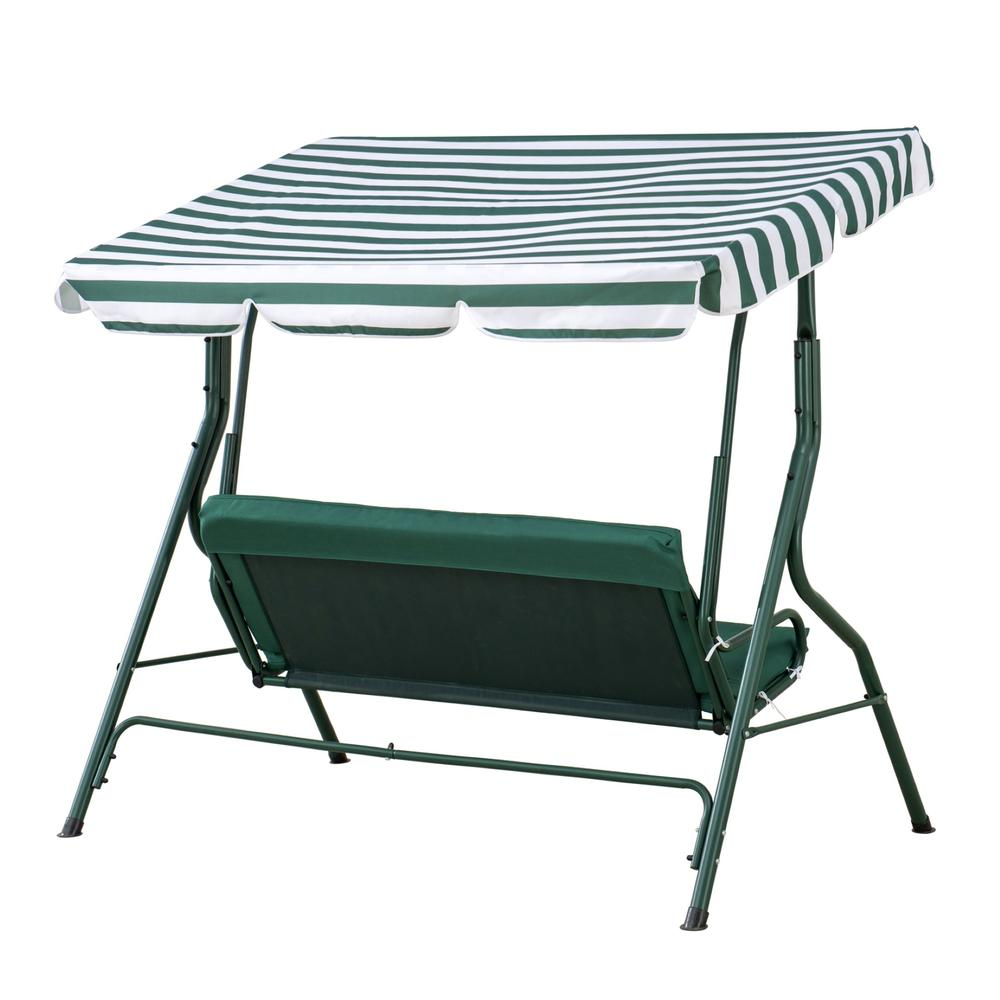 Sunjoy Green and White Covered 2-Seat Swing with Tilt Canopy