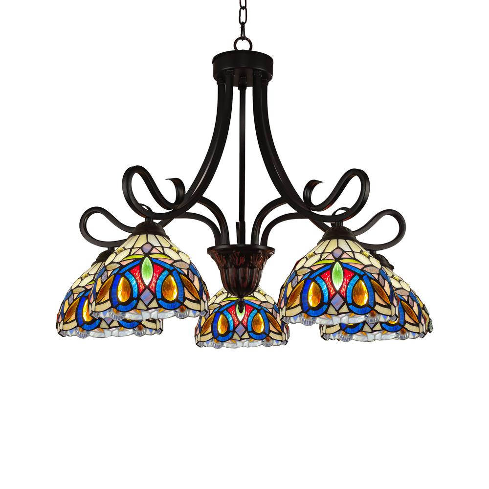 CHLOE Lighting SERENITY Victorian Tiffany-Style Dark Bronze 5 Light Large Chandelier 27