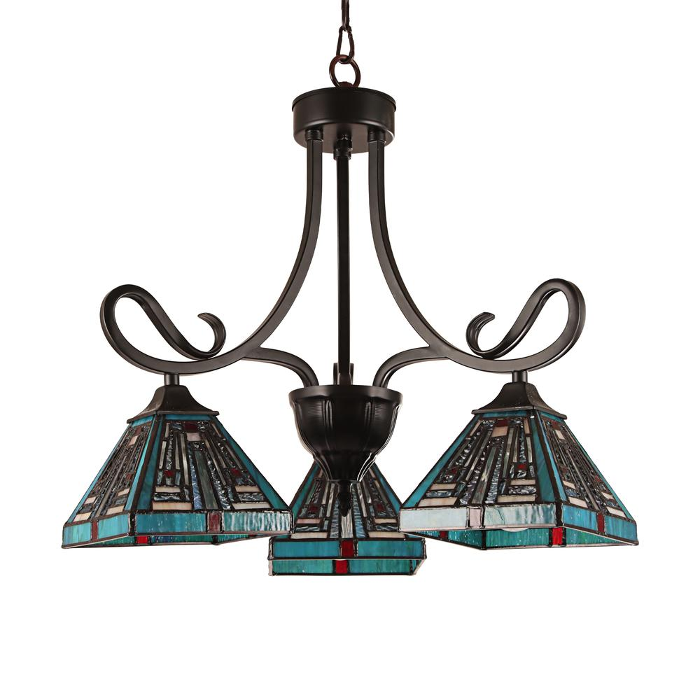 CHLOE Lighting INNES Mission Tiffany-style Blackish Bronze 3 Light Mini Chandelier 22