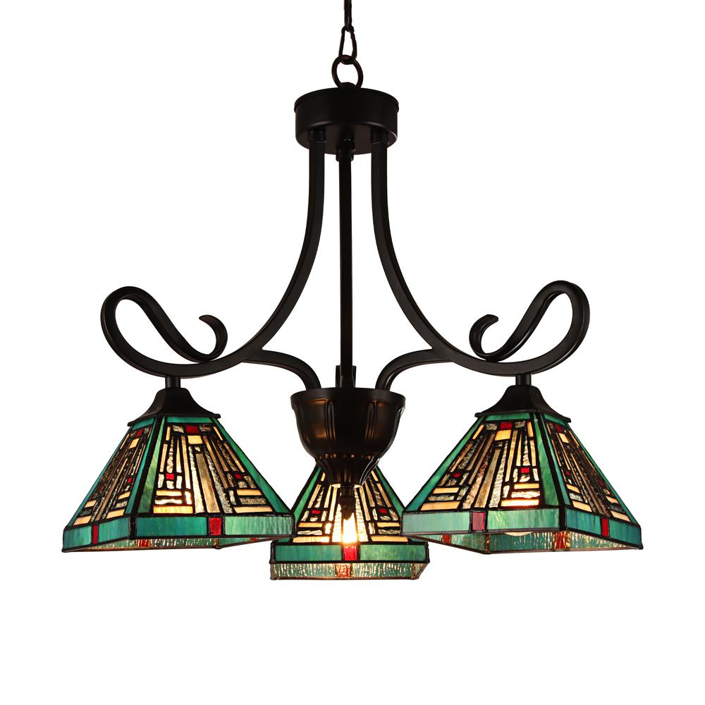 CHLOE Lighting INNES Mission Tiffany-style Blackish Bronze 3 Light Mini Chandelier 22