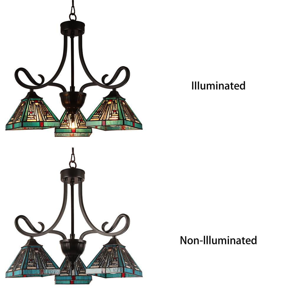 CHLOE Lighting INNES Mission Tiffany-style Blackish Bronze 3 Light Mini Chandelier 22