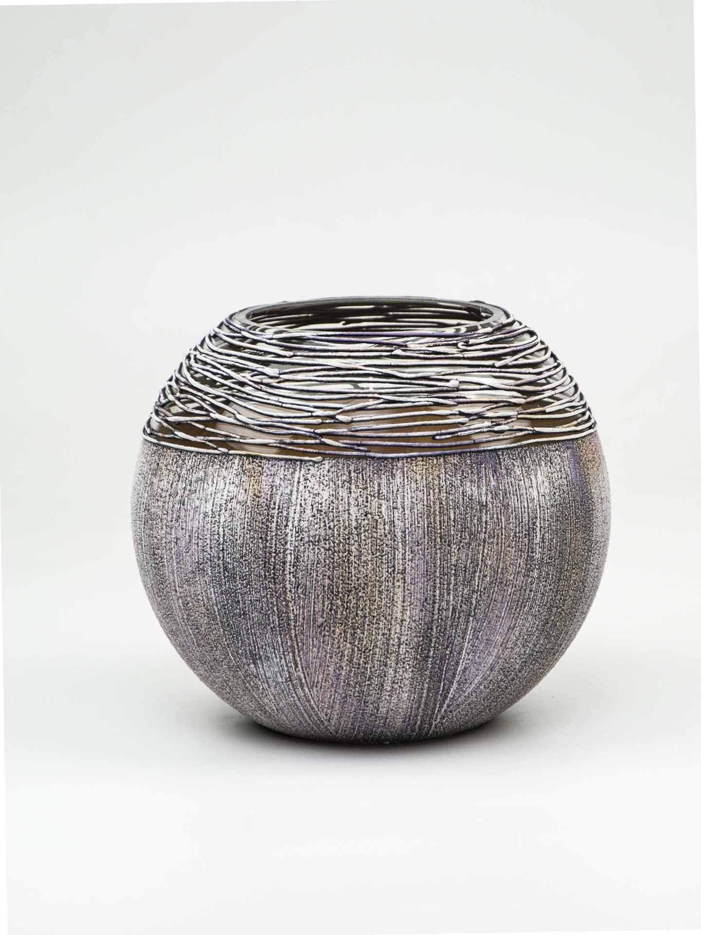 Art Decorated Gray Glass Vase for Flowers | Painted Art Glass Round Vase | Interior Design Home Room Decor | Table vase 6 inch