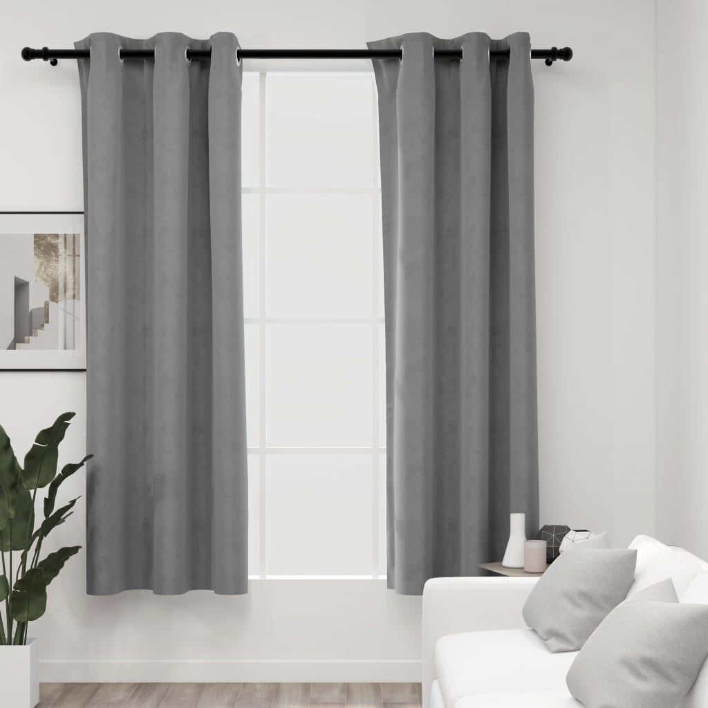 vidaXL Blackout Curtains with Rings 2 pcs Gray 37"x84" Velvet