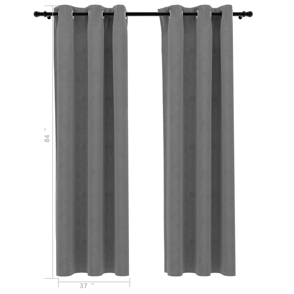 vidaXL Blackout Curtains with Rings 2 pcs Gray 37"x84" Velvet