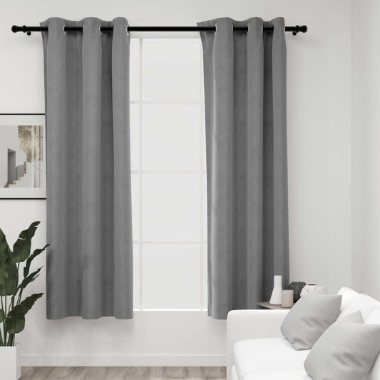 vidaXL Blackout Curtains with Rings 2 pcs Gray 37"x95" Velvet