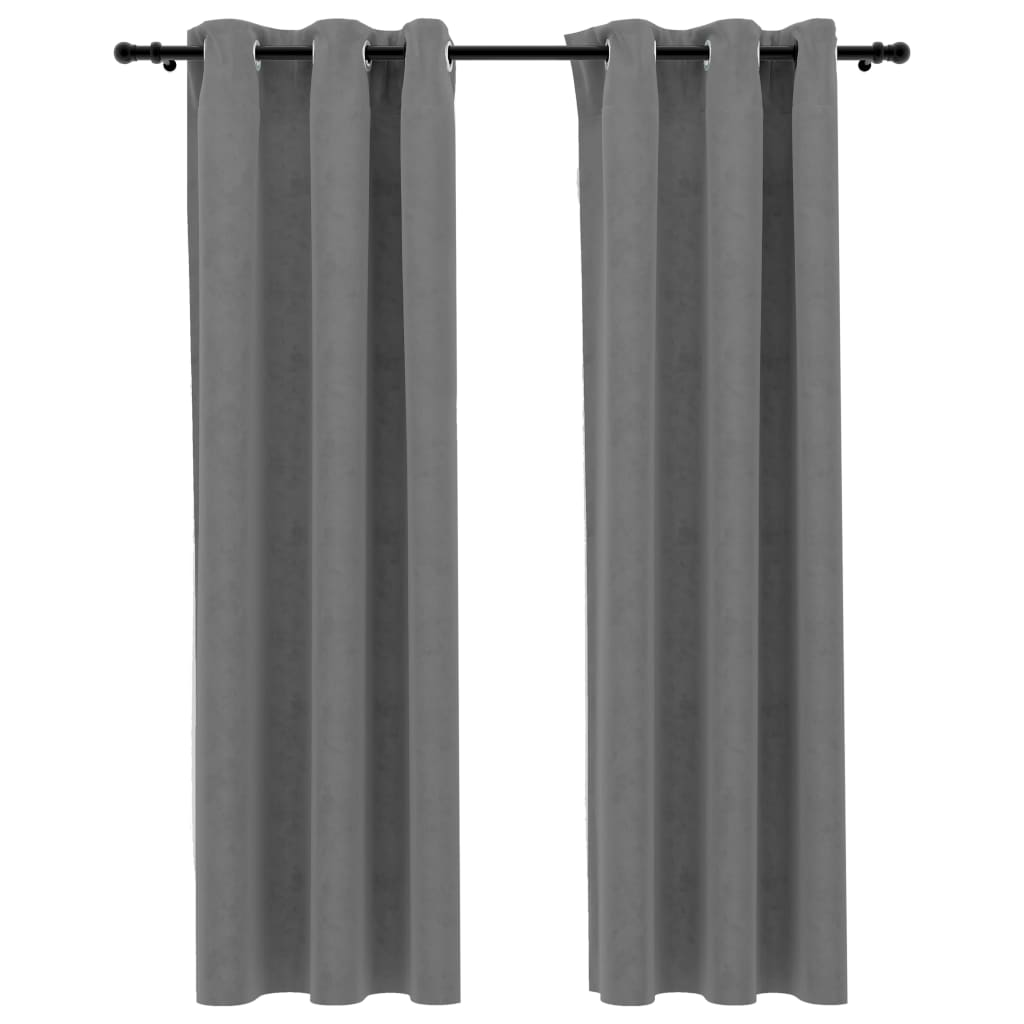 vidaXL Blackout Curtains with Rings 2 pcs Gray 37"x63" Velvet