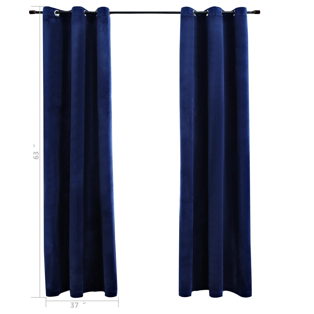 vidaXL Blackout Curtains with Rings 2 pcs Navy Blue 37"x63" Velvet