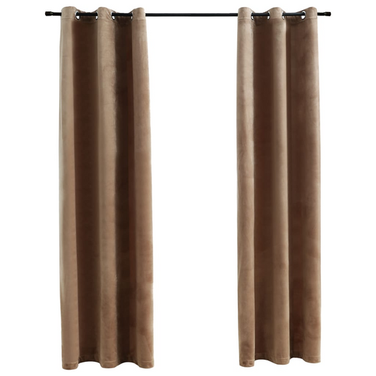 vidaXL Blackout Curtains with Rings 2 pcs Beige 37"x95" Velvet