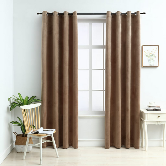 vidaXL Blackout Curtains with Rings 2 pcs Beige 54"x63" Velvet