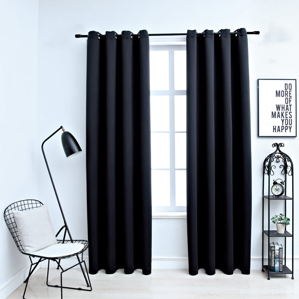 vidaXL Blackout Curtains with Rings 2 pcs Black 54"x63" Fabric