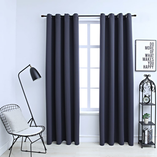 vidaXL Blackout Curtains with Rings 2 pcs Anthracite 54"x63" Fabric