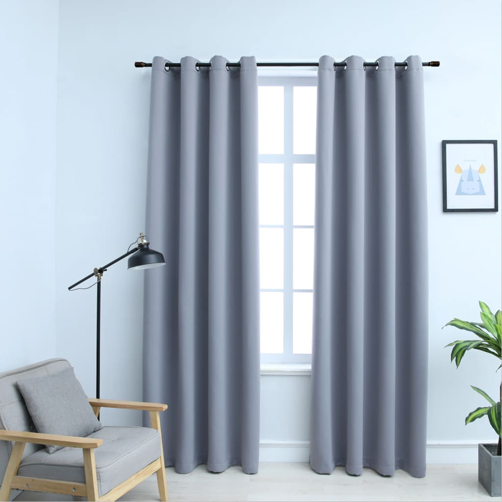 vidaXL Blackout Curtains with Rings 2 pcs Gray 54"x63" Fabric