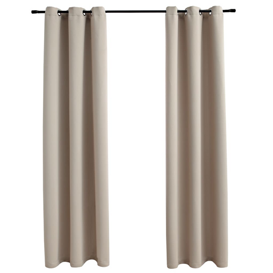 vidaXL Blackout Curtains with Rings 2 pcs Beige 37"x95" Fabric