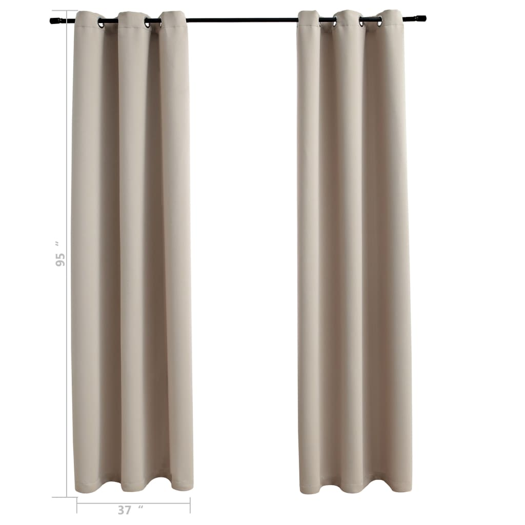 vidaXL Blackout Curtains with Rings 2 pcs Beige 37"x95" Fabric