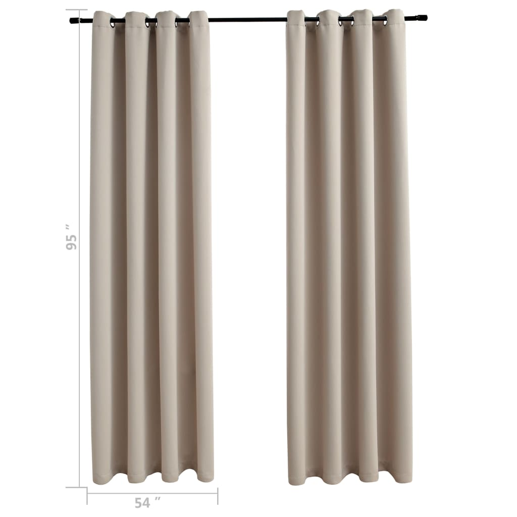 vidaXL Blackout Curtains with Rings 2 pcs Beige 54"x95" Fabric