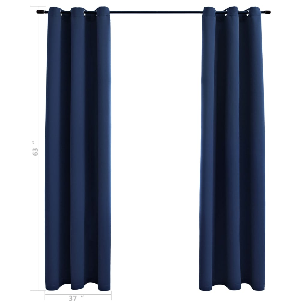 vidaXL Blackout Curtains with Rings 2 pcs Navy Blue 37"x63" Fabric