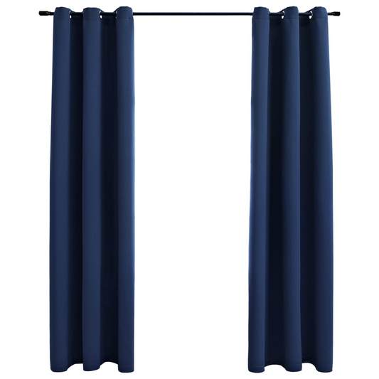 vidaXL Blackout Curtains with Rings 2 pcs Navy Blue 37"x95" Fabric