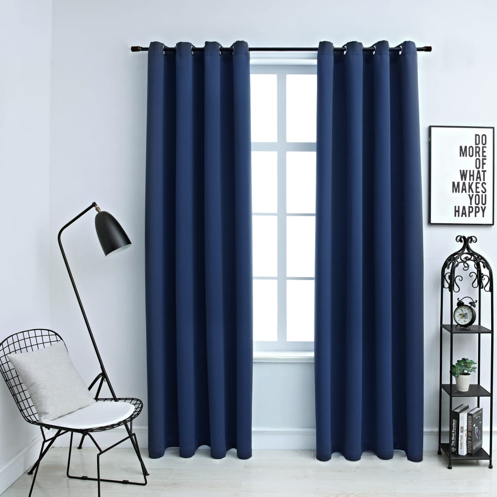 vidaXL Blackout Curtains with Rings 2 pcs Navy Blue 54"x63" Fabric