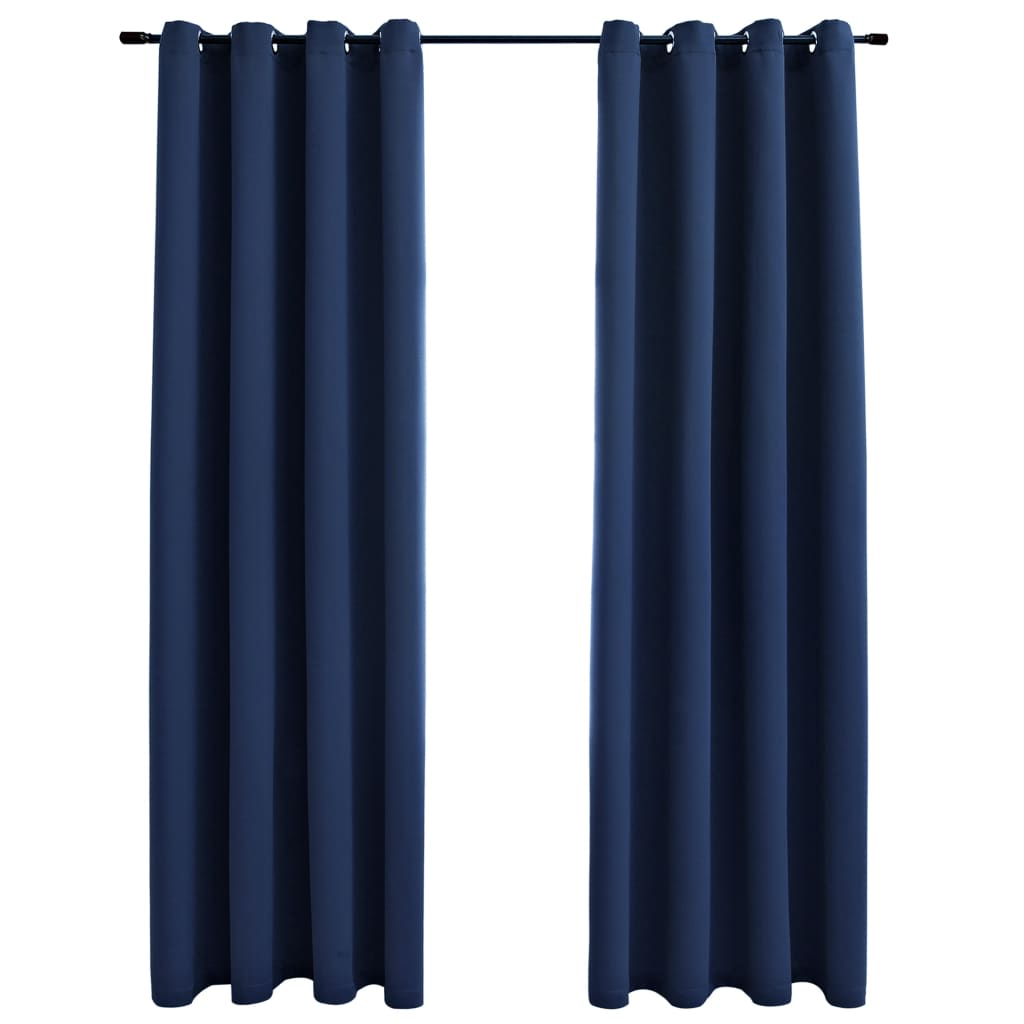 vidaXL Blackout Curtains with Rings 2 pcs Navy Blue 54"x63" Fabric