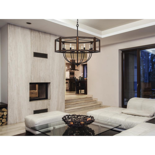 Renton hexagon rubber wood / metal chandelier