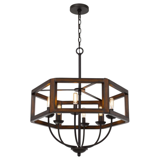 Renton hexagon rubber wood / metal chandelier