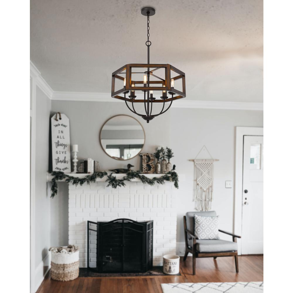 Renton hexagon rubber wood / metal chandelier