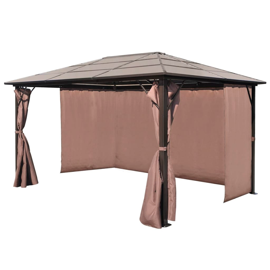 vidaXL Gazebo with Curtain Brown Aluminum 157.5"x118.1"