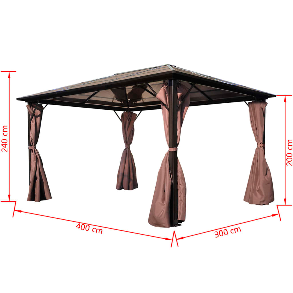 vidaXL Gazebo with Curtain Brown Aluminum 157.5"x118.1"