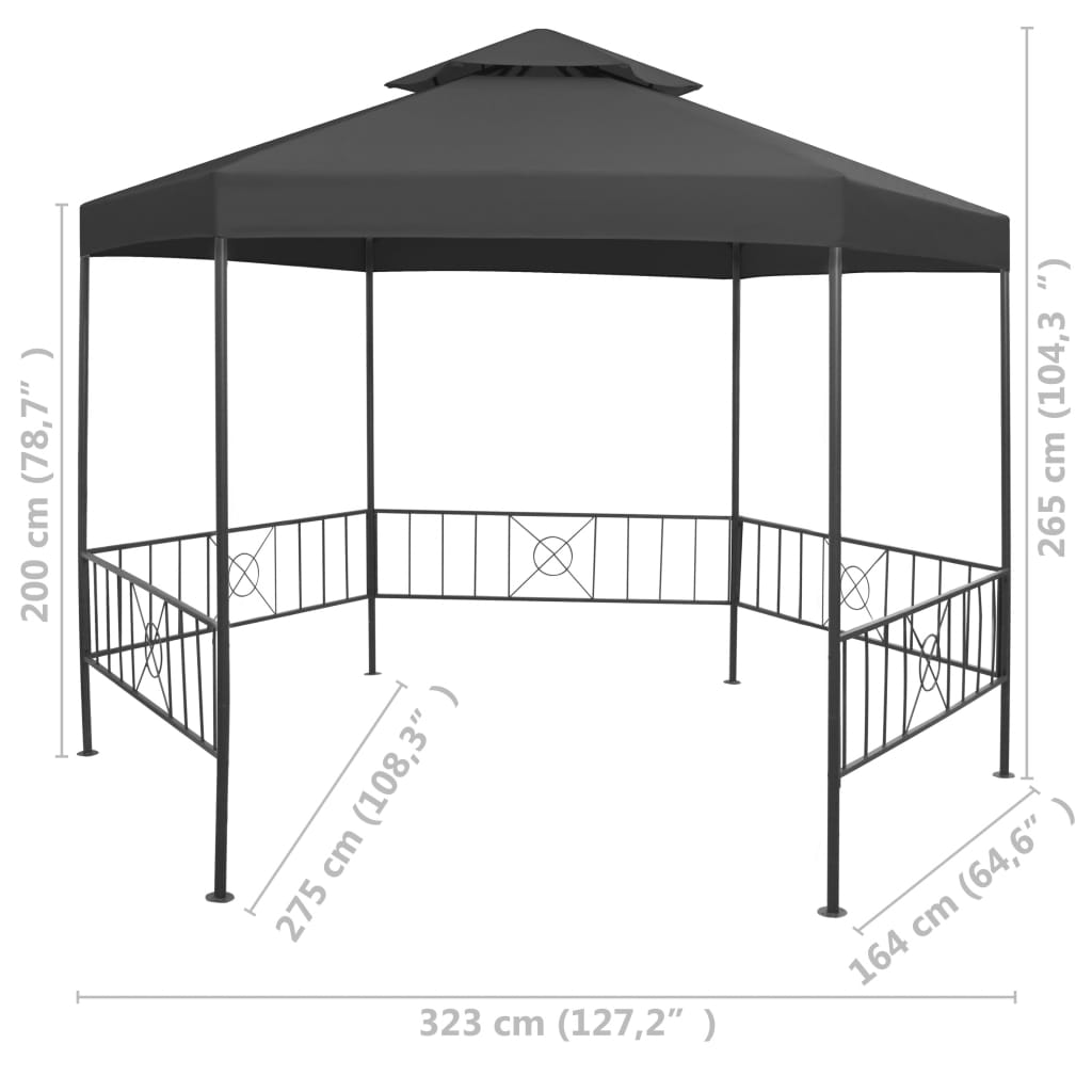 vidaXL Garden Gazebo 127.2"x108.3"x104.3" Anthracite