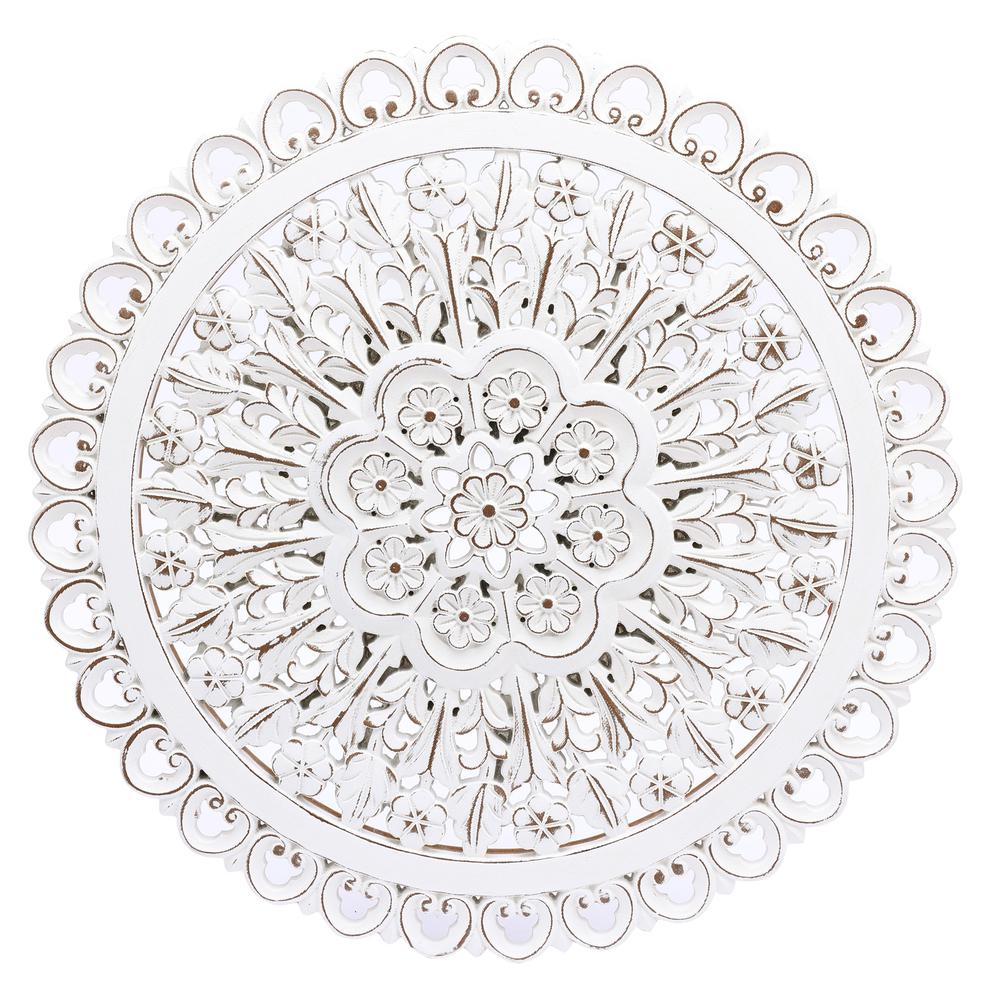 White Wood Flower Round Wall Decor