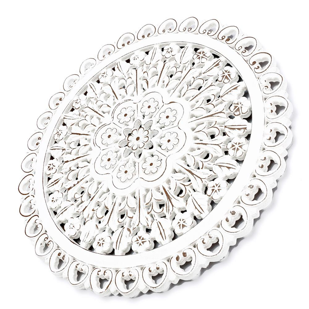 White Wood Flower Round Wall Decor