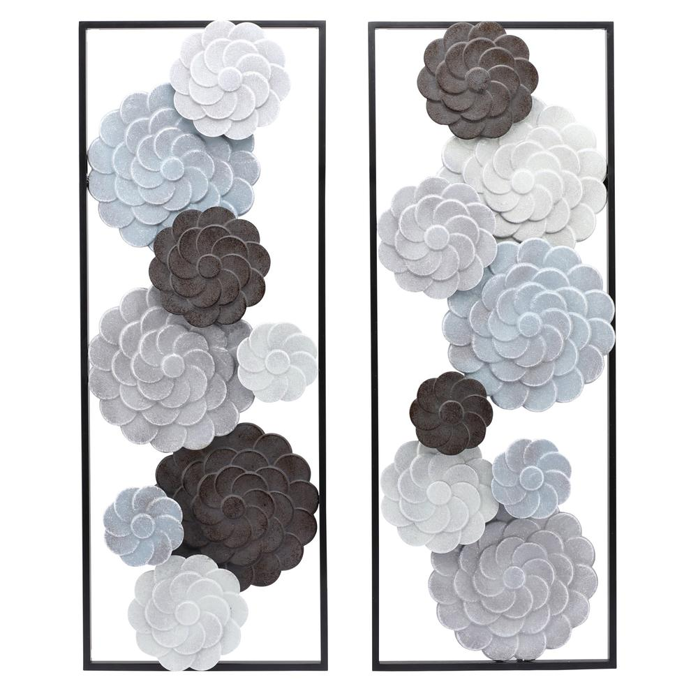 Multi-Color Flowers Metal Rectangular Panels Wall Decor, Set of 2