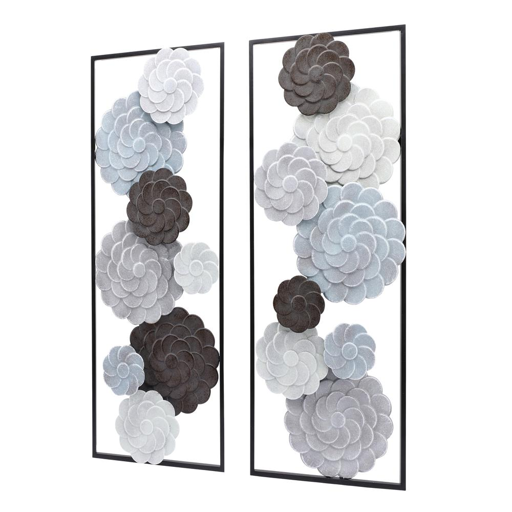 Multi-Color Flowers Metal Rectangular Panels Wall Decor, Set of 2