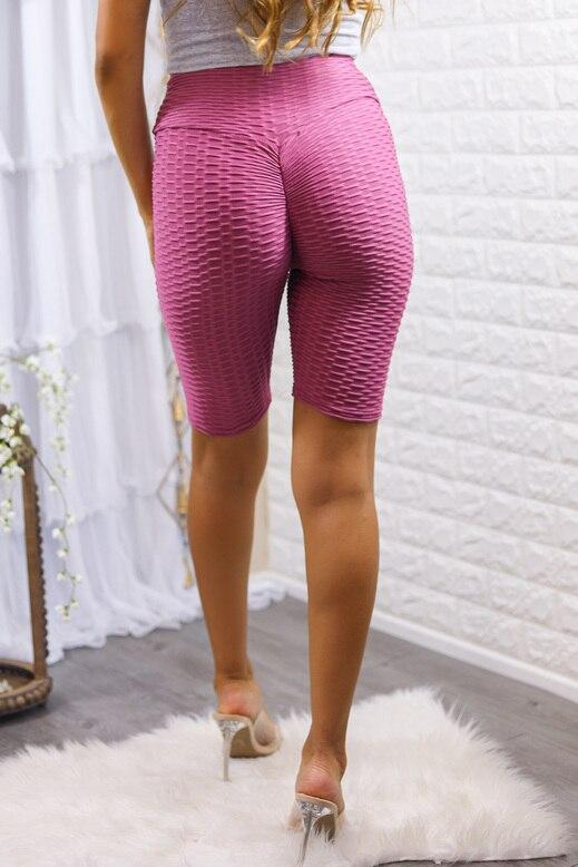 Kylie Scrunch Butt Anti Cellulite Honeycomb texture Biker Shorts Mauve