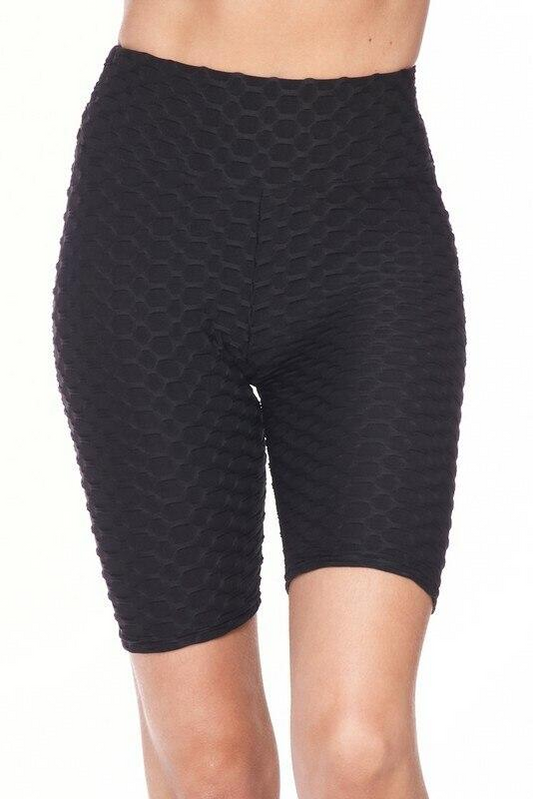 Kylie Scrunch Butt Anti Cellulite Honeycomb Texture Biker Shorts Black