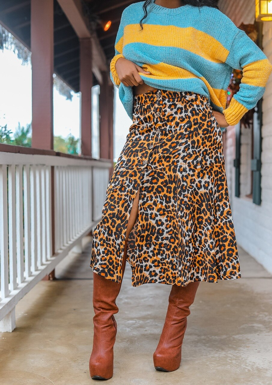 Untamed Animal Print High Waisted Midi Skirt