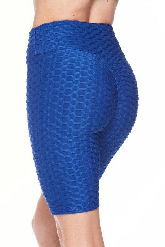 Kylie Scrunch Butt Anti Cellulite Honeycomb Texture Biker Shorts Royal Blue