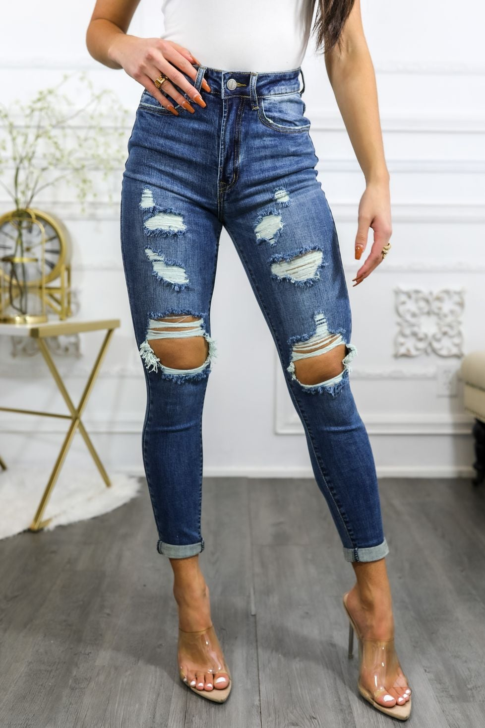 Roll Them Up Ripped N Distressed Ankle Cut Denim Jeans